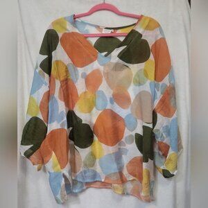 Colorful Abstract Women's Top Simple By Suzanne Betro Multi Color Dot Sheer Top